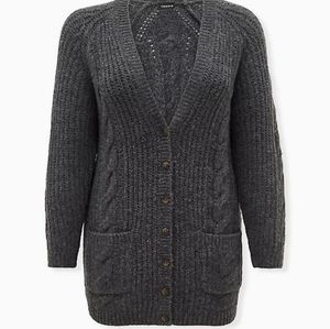 Torrid Grey Cable Knit Boyfriend Cardigan, size 2